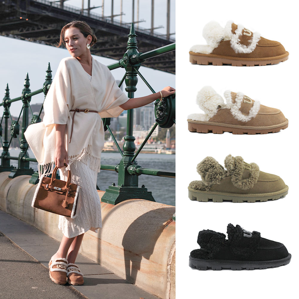 [무료배송] 호주정품 럭스오즈 플러피 탈부착 밴딩 어그 슬리퍼 (굽 2.5cm) LUXOZ UGG LU001